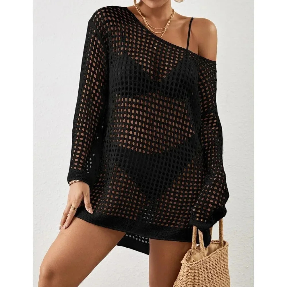 Bsubseach Women Crochet Crop Top Hollow Out  Beach Cover Ups Summer Outfits - Picture 4 of 6